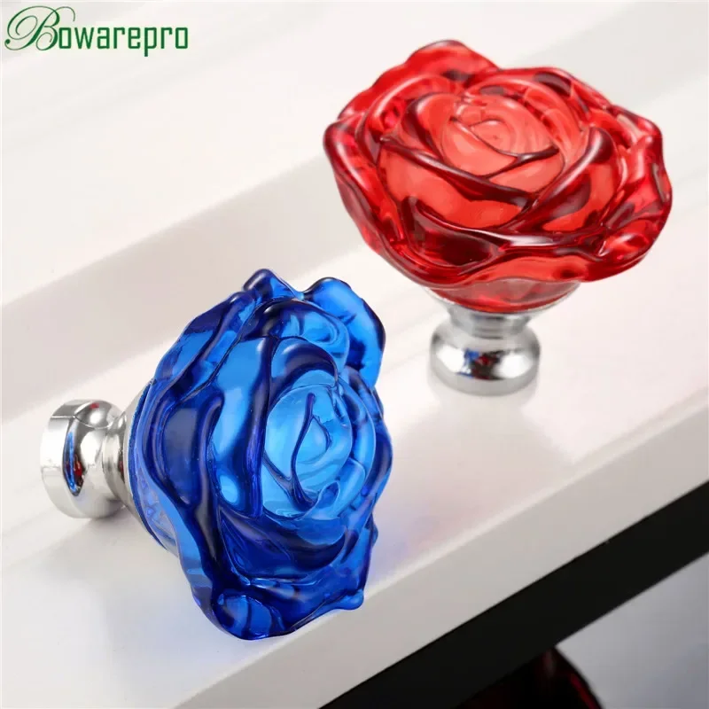 Furniture Hardware Locks - Bowarepro 50MM Kristal Mawar Kaca Menangani